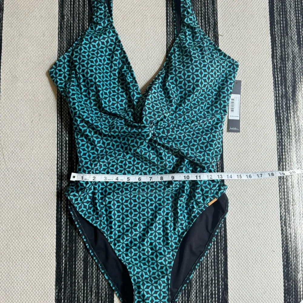 Nicole Miller New York Womens One Piece Twist Front Plunge in Green Tile Size 1x